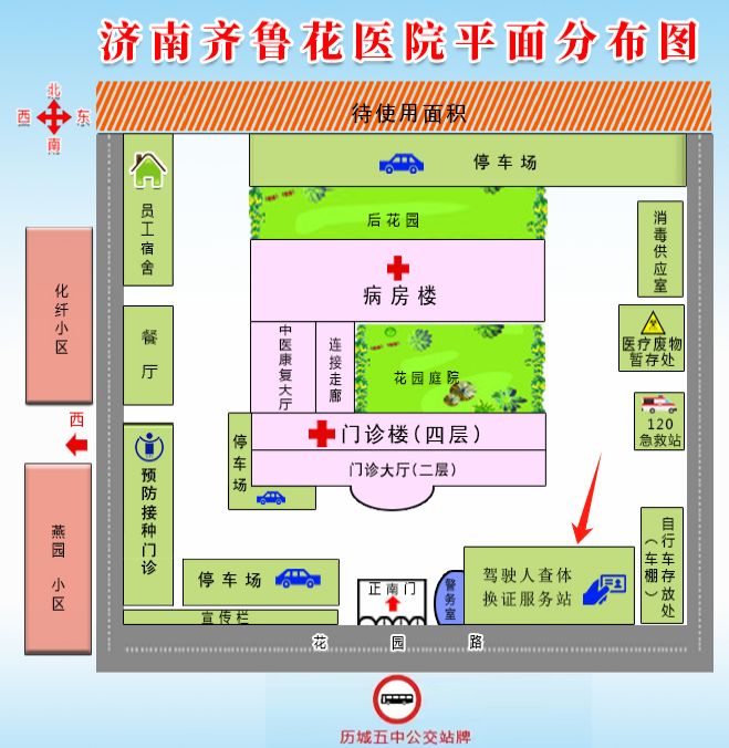 驾驶人查体换证制证领证新址示意图  （红色箭头所指处）